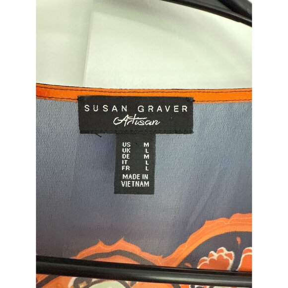 Susan Graver MEDIUM  Orange Paisley Kimono Blouse - Picture 4 of 6